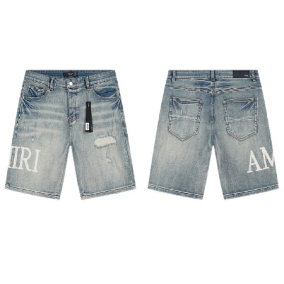 Light Blue Denim Shorts with White AMIRI Logo